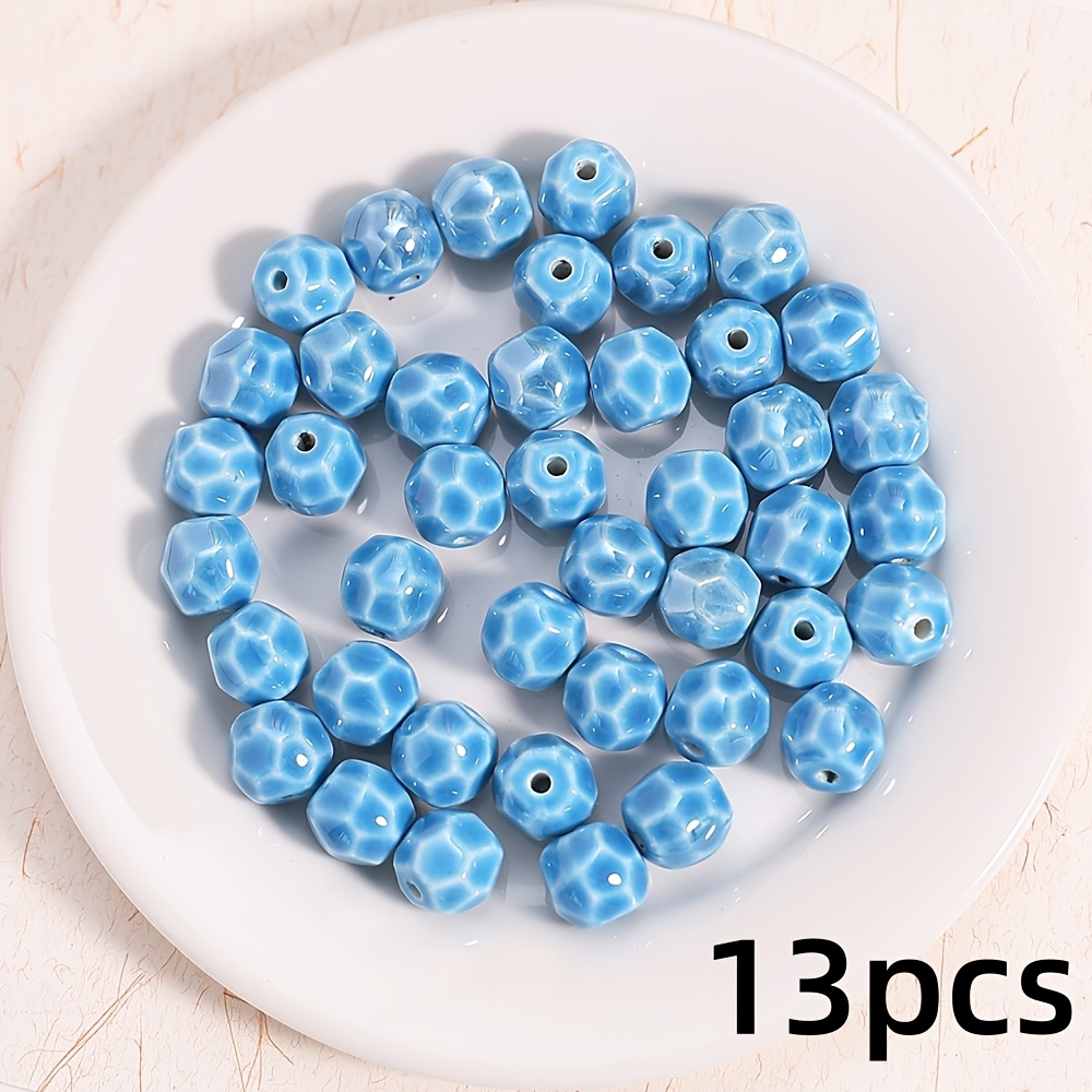13pcs Ceramic Cut Face Round Beads for Handmade Jewellery Making